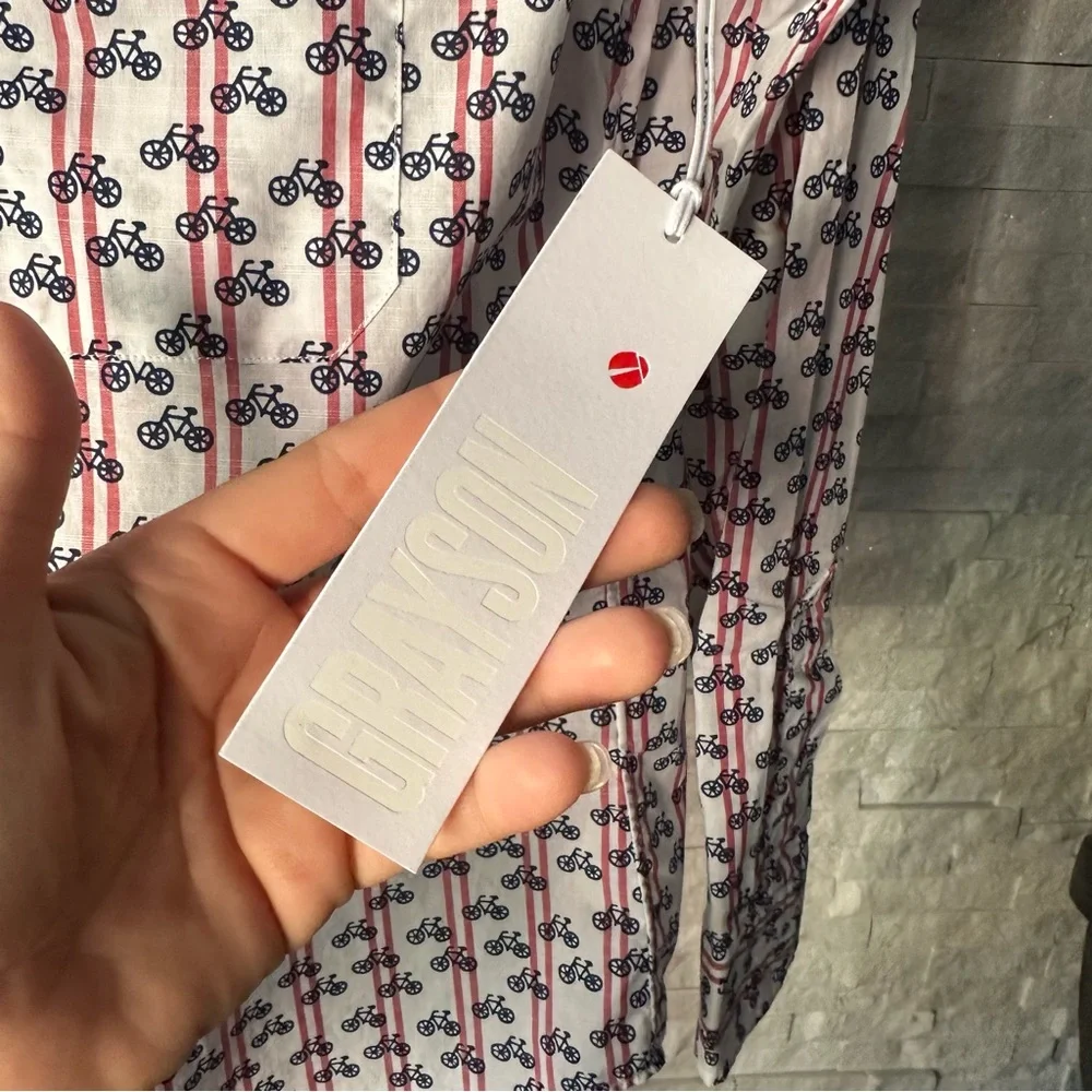 GRAYSON “The Hero” Size 1 Bicycle Print Cotton Button Down New without Tags - Picture 8 of 8